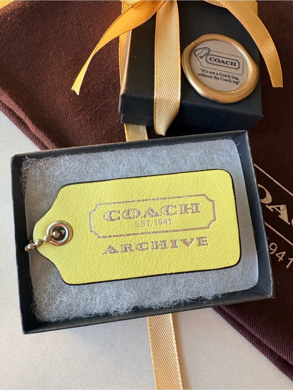 XL 1941 ARCHIVE Coach 2.5” Chartreuse Yellow Leather HangTag Replacement Charm